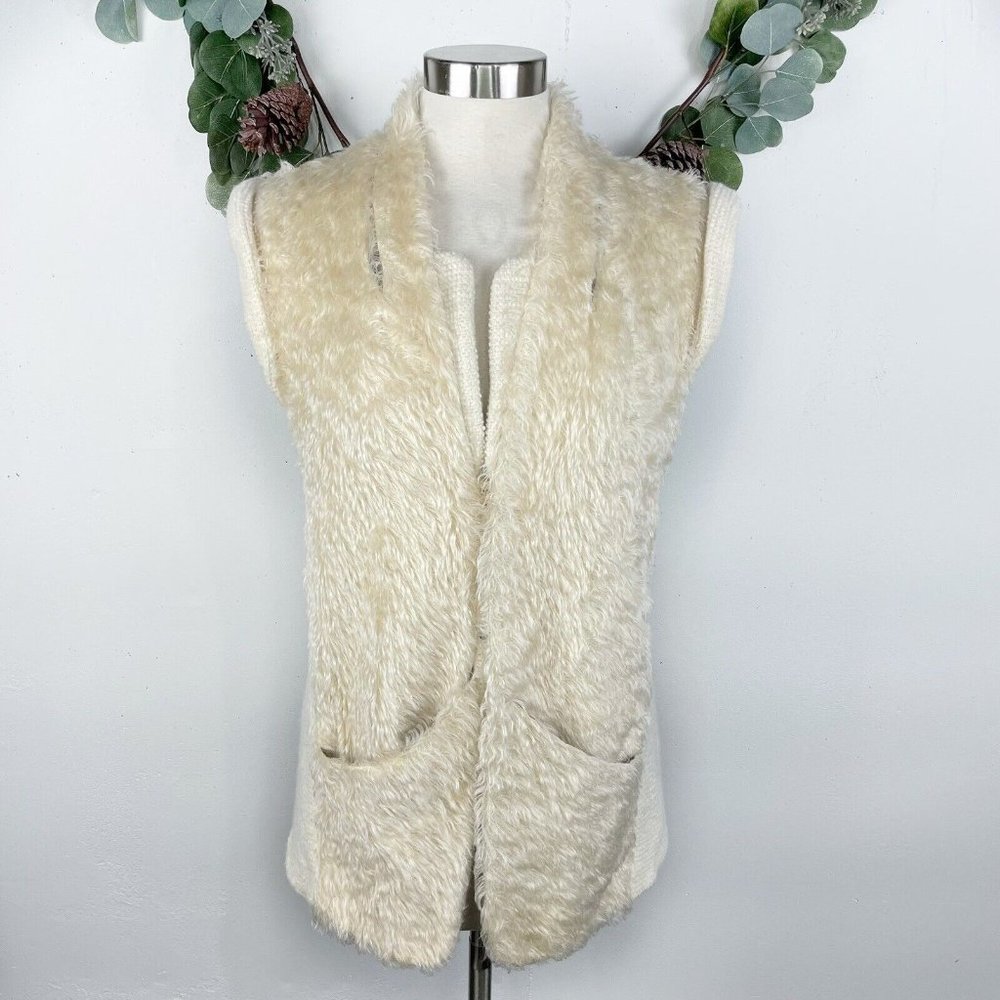 Vintage Jeffrey Monteiro Womens Sweater Vest S Wool Mohair Fur ivory 70s Cobain